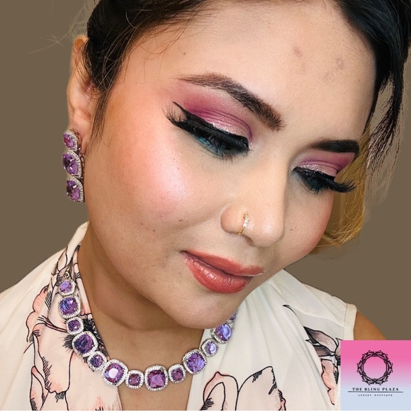 American Diamonds Necklace with Amethyst Crystals on Sterling Silver - Picture 9 of 9